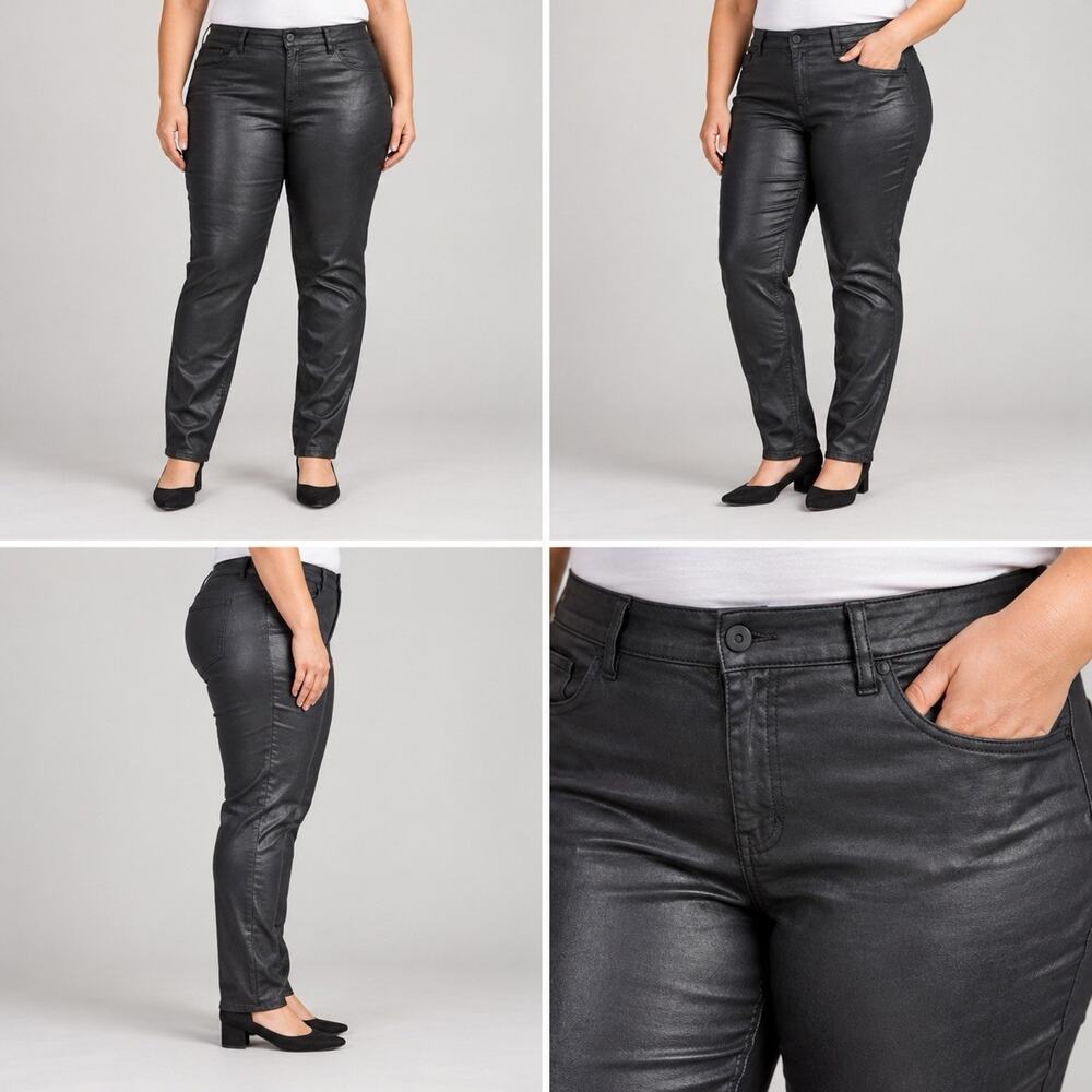 Sound Style Mega Stretch Pants Womens 16W Black Coated Skinny Plus Size